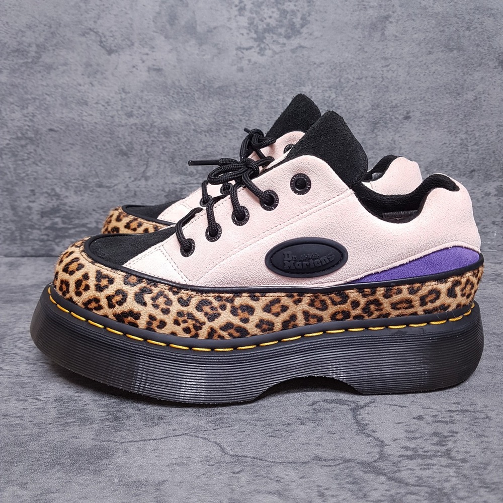 DR. MARTENS Buzz 5 Eye Fur Suede Shoes Womens Size 10 Leopard Print Pink LA004